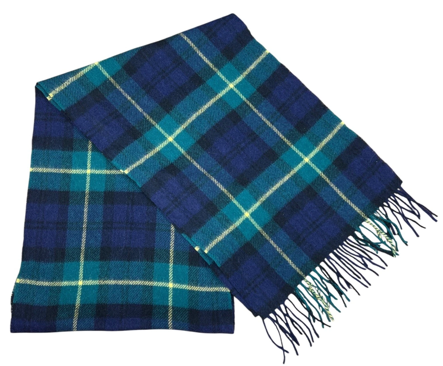 John Hanly 12"x 68” Lambswool Plaid Green "Blackwatch" Scarf Made in Ireland