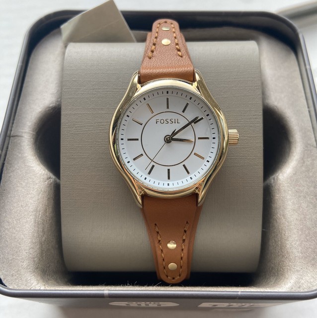 Fossil Ladies Gold Tone Stainless Steel Dark Brown Leather Band Watch Bq3067 For Sale Online Ebay