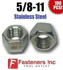 (Qty 100) 5/8-11 Stainless Steel Finished Hex Nuts 304 / 18-8 5/8"-11