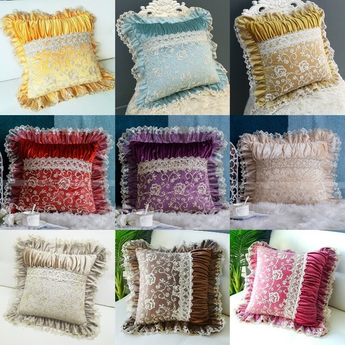 1X Velvet Cushion Throw Pillow Case Cover Splice Lace Frill Car Sofa Luxury Chic - Picture 2 of 21