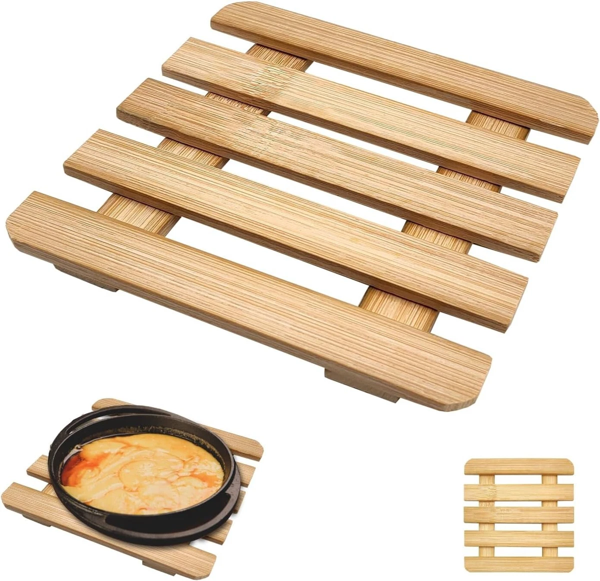 Relaxdays Sottopentole in Legno di Bambù, Set da 2 Sottopiatti Quadrati