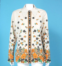 Vtg 1970s 100 Texturized Polyester Double Knit Floral Button Up Shirt sz L /402