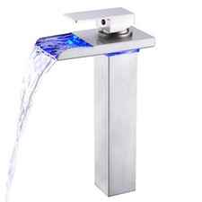 Led Bathroom Faucet Brushed Nickel Waterfall Bathroom Sink Faucet Tall 1 Hole Si