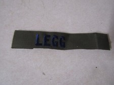 MILITARY PATCH OLDER COMBAT USED NAME TAPE OD GREEN SEW ON LEGG BLUE LETTERS