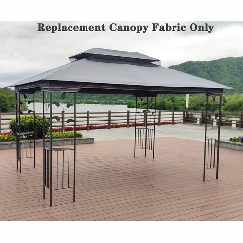 13x10 Ft Patio Double Roof Gazebo Replacement Canopy Top Fabric, Gray - Picture 6 of 7