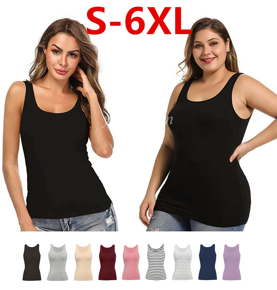 Plus Size Women Camisoles with Built in Bra Tops Layering Tank Top Padded  Shirt