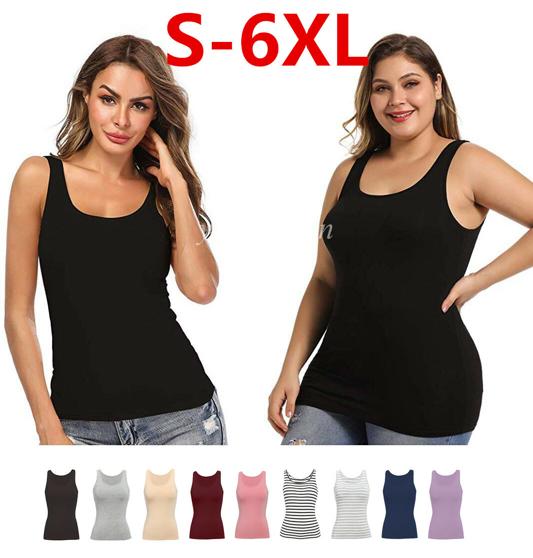 Plus Size Women Camisoles with Built in Bra Tops Layering Tank Top Padded  Shirt | eBay