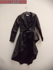 Missing Belt, Twotwin Style Women's Black High-low Faux-leather Trench Coat, S