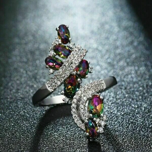 925 Silver Ring Jewelry Mystic Topaz Women Wedding Engagement Rings Size 6-10 - Picture 22 of 57