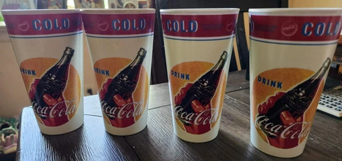 Coca Cola Plastic Gibson Cup Tumbler 2002 Vintage 16 oz Drink Coca Cola Set Of 4