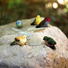 Miniature Bird 6Pk Figurines, 1" Tiny Fairy Garden Birds, Dollhouse Nest