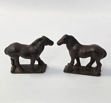 2 Vintage Auburn Hard Rubber Toy Horses Pair 4" Brown Toy USA 1940s Farm Animal