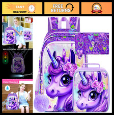 3PCS Unicorn Preschool Backpack Set, Water Resistant Girls Bookbag  Lunch Box,