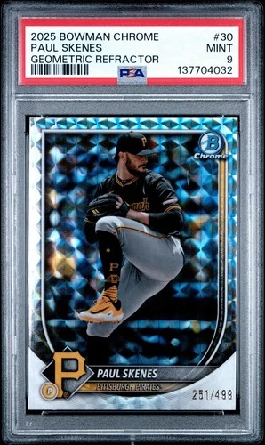 2025 BOWMAN CHROME PAUL SKENES /499 GEOMETRIC REFRACTOR POP 2 PSA 9