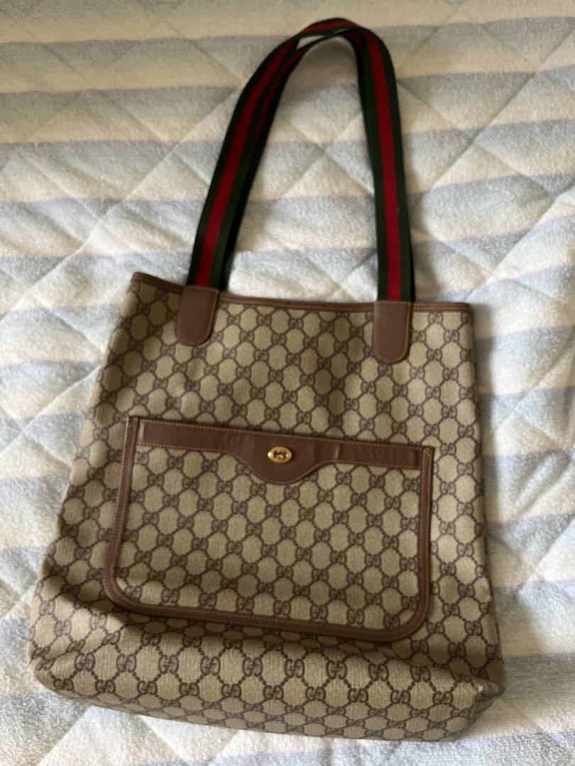 GUCCI GG Sherry Line Beige Canvas Tote Bag Authentic F080188
