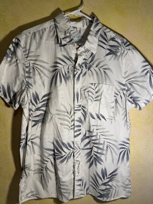 American Eagle Seriously Soft Hawaiian White, Black/grey Palm Leaves Shirt Large