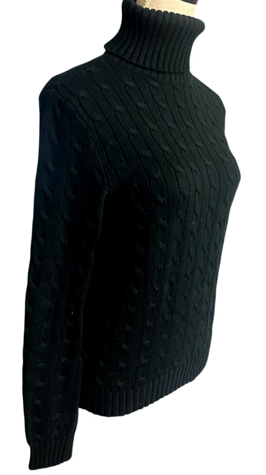 Suéter Ralph Lauren Deportivo Algodón Negro Púrpura Poni Cuello Alto Tejido con Cable Talla L Foto 4 de 4