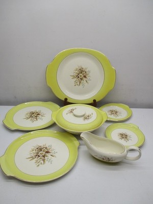 CUNNINGHAM & PICKETT ''SUNGLOW'' (7pc) 24K Gold Trim 2 Cake Plates-Platter-& More