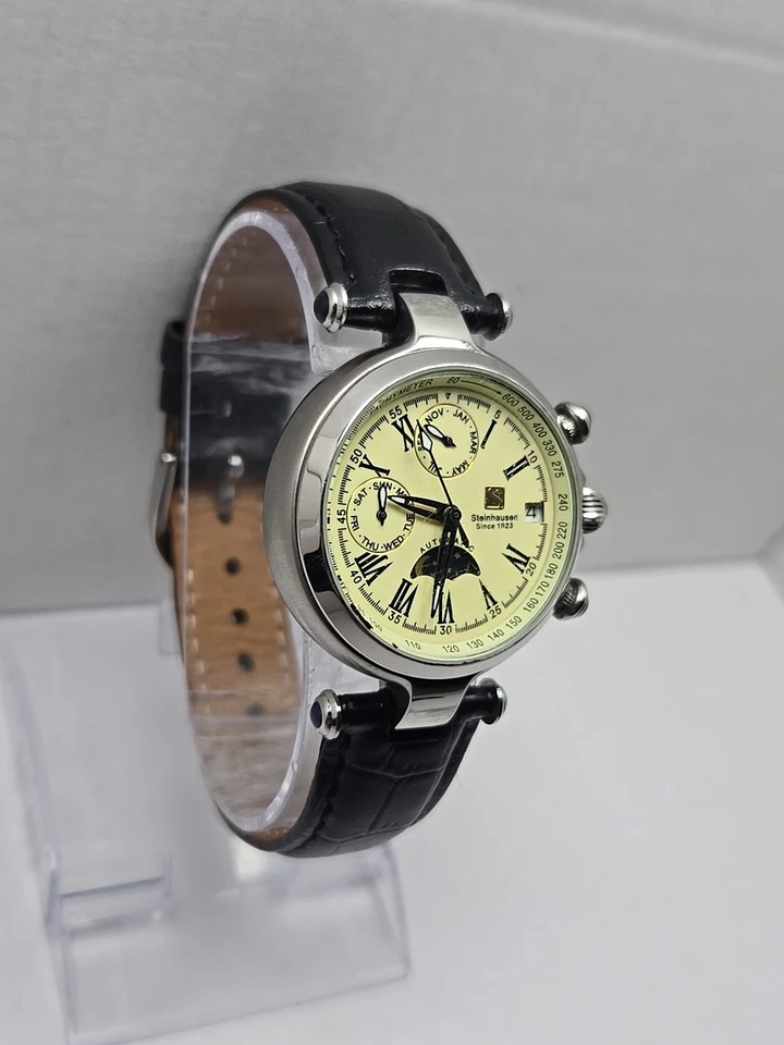 Steinhausen Marquise Automatic Watch Moon Phase Triple Calendar Silver Black - Image 3 of 4