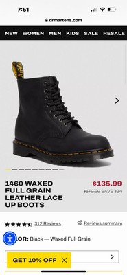 Doc Martens 1460 Women's Original Smooth Leather Lace Up Boots Black, US 7 EU 38