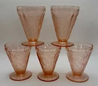 Jeanette Pink Depression Glass VTG Cherry Blossom Footed Juice Tumbler Set 5