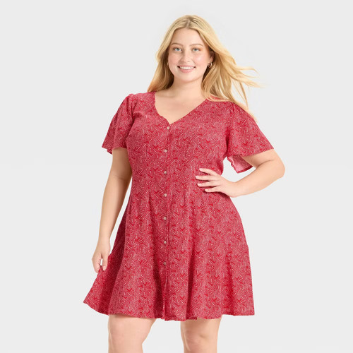 Women's Short Sleeve Button-Front Mini A-Line Dress - Universal Thread - Picture 8 of 12