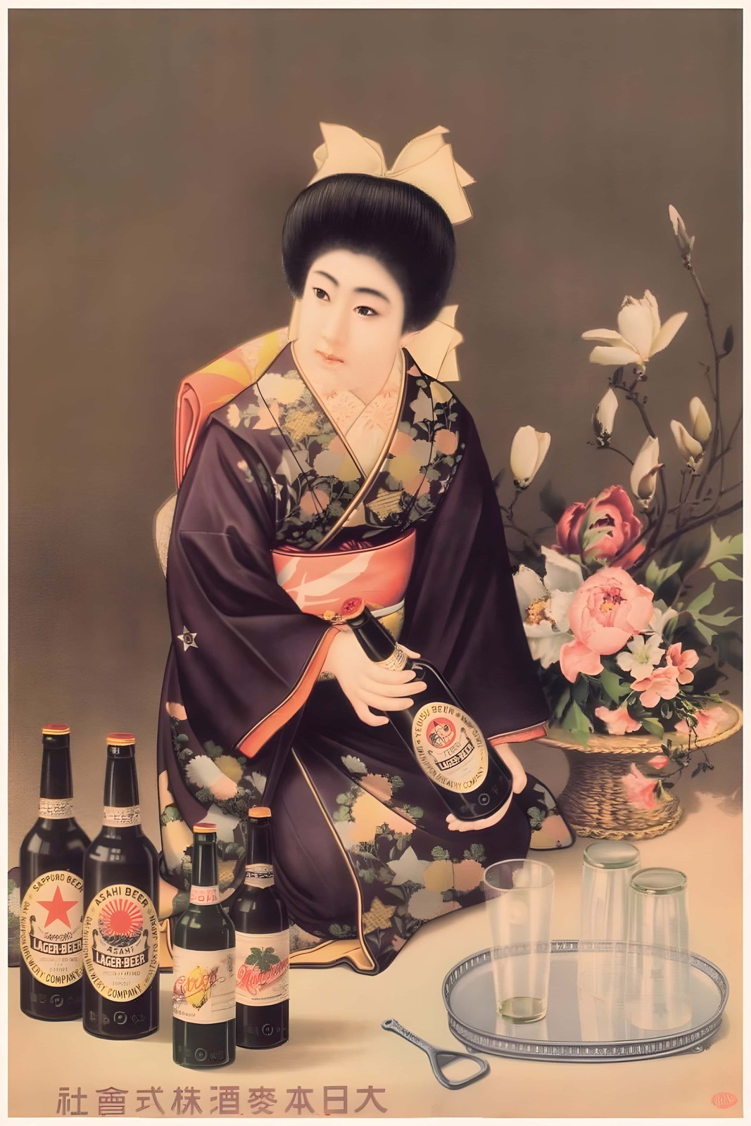 Vintage Japanese Sapporo Beer Poster (1920s) – 24x36”