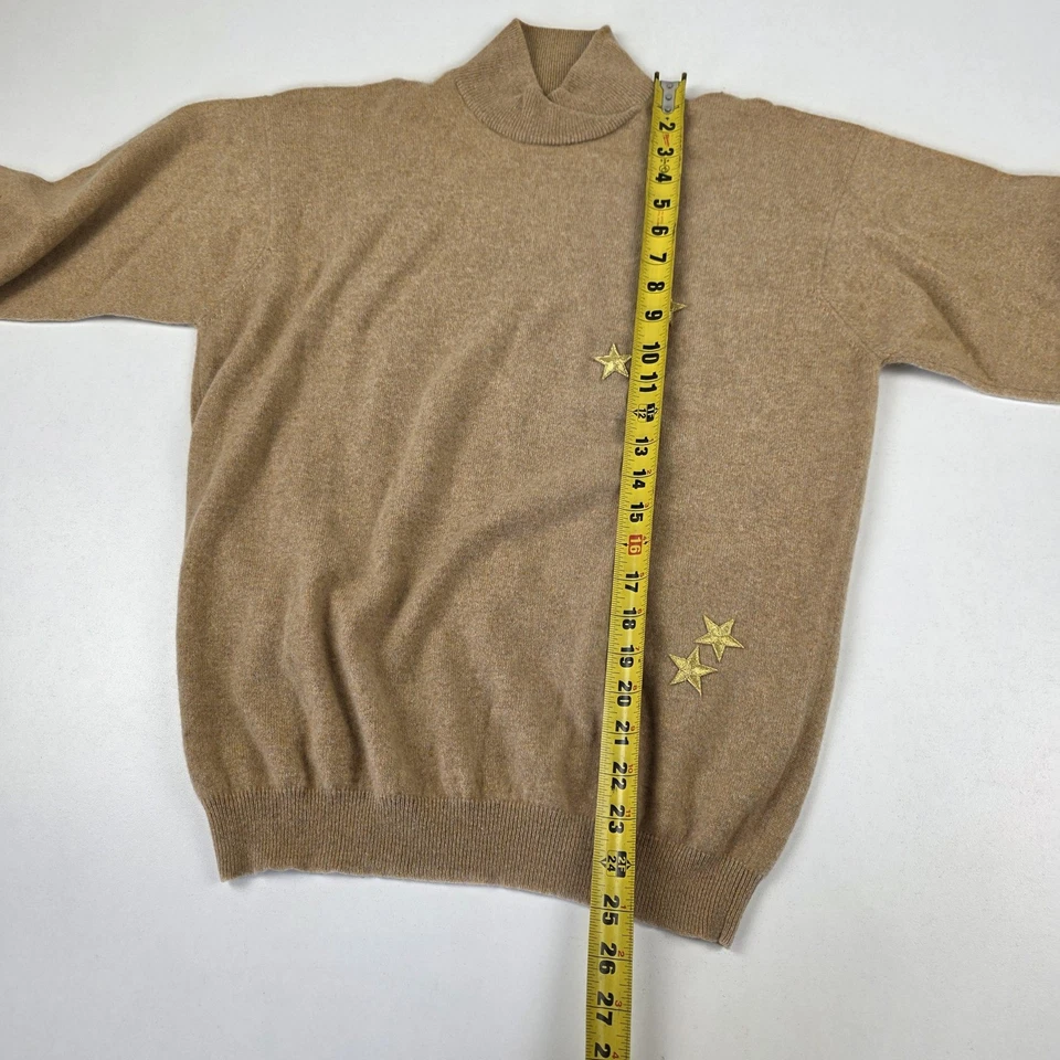 Suéter Gentry Portofino Mujer Grande Tostado 100% Cachemira Bordado Estrellas Italia Foto 3 de 4