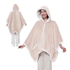 Sealy Heated Throw Wearable Shawl Wrap with Pockets, Reversible Flannel to Sh...