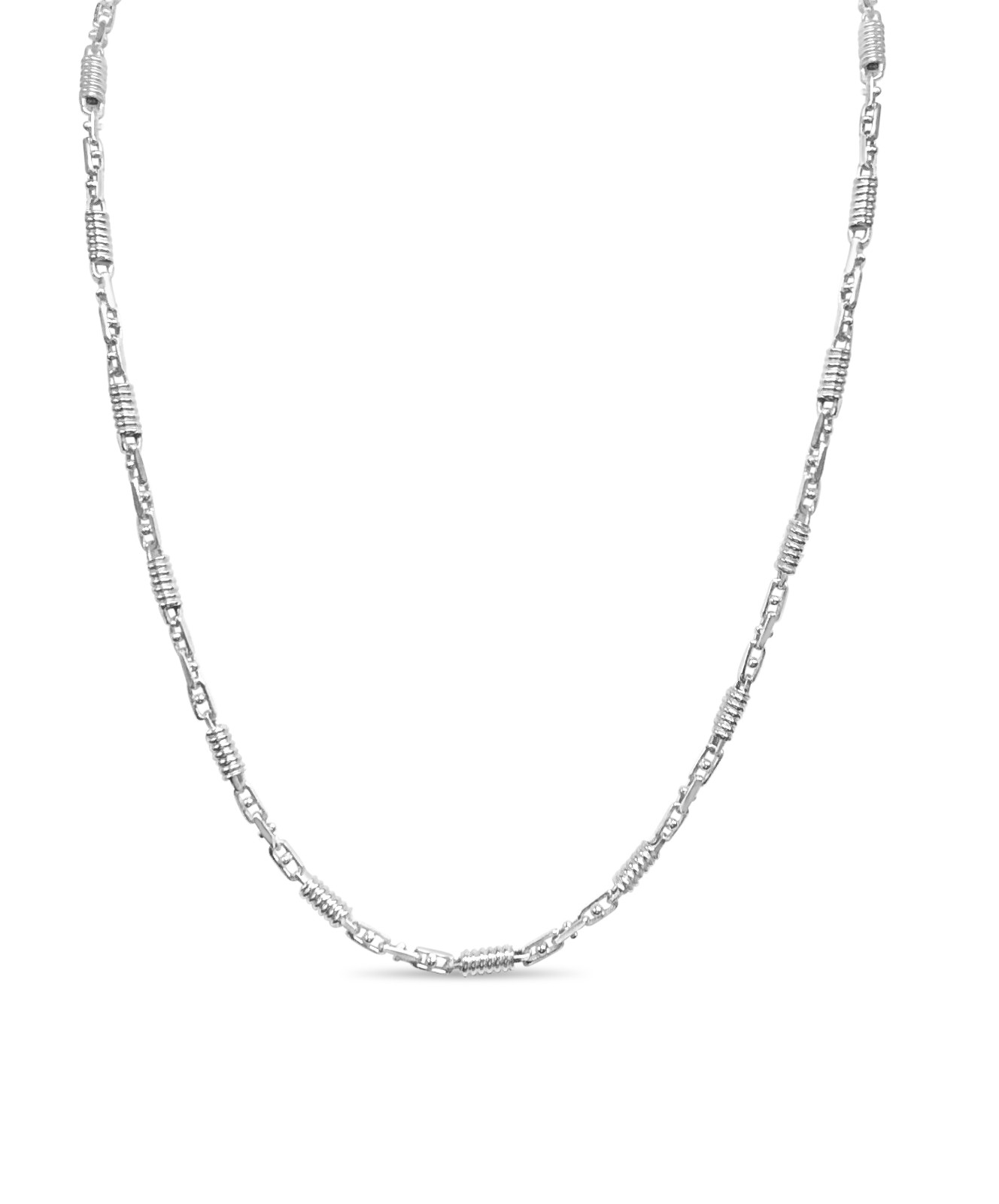 "10k Solid White Gold Handmade 5mm Spiral Tube Link Necklace, 30\""