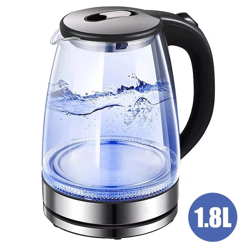 1800W 1.8L Electric Kettle Glass 360 Blue LED Illuminated Portable Jug Security