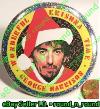 Beatles PIN BUTTON George Harrison Wonderful Krishna Christmas Tree Ornament OM