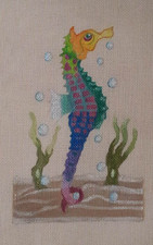 HAND PAINTED NEEDLEPOINT CANVAS-RADIANT RAINBOW SEA HORSE" 18CT -JRM