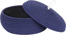 Sea Team Round Cotton Rope Storage Basket with Lid, Small/Shallow, Dark Blue