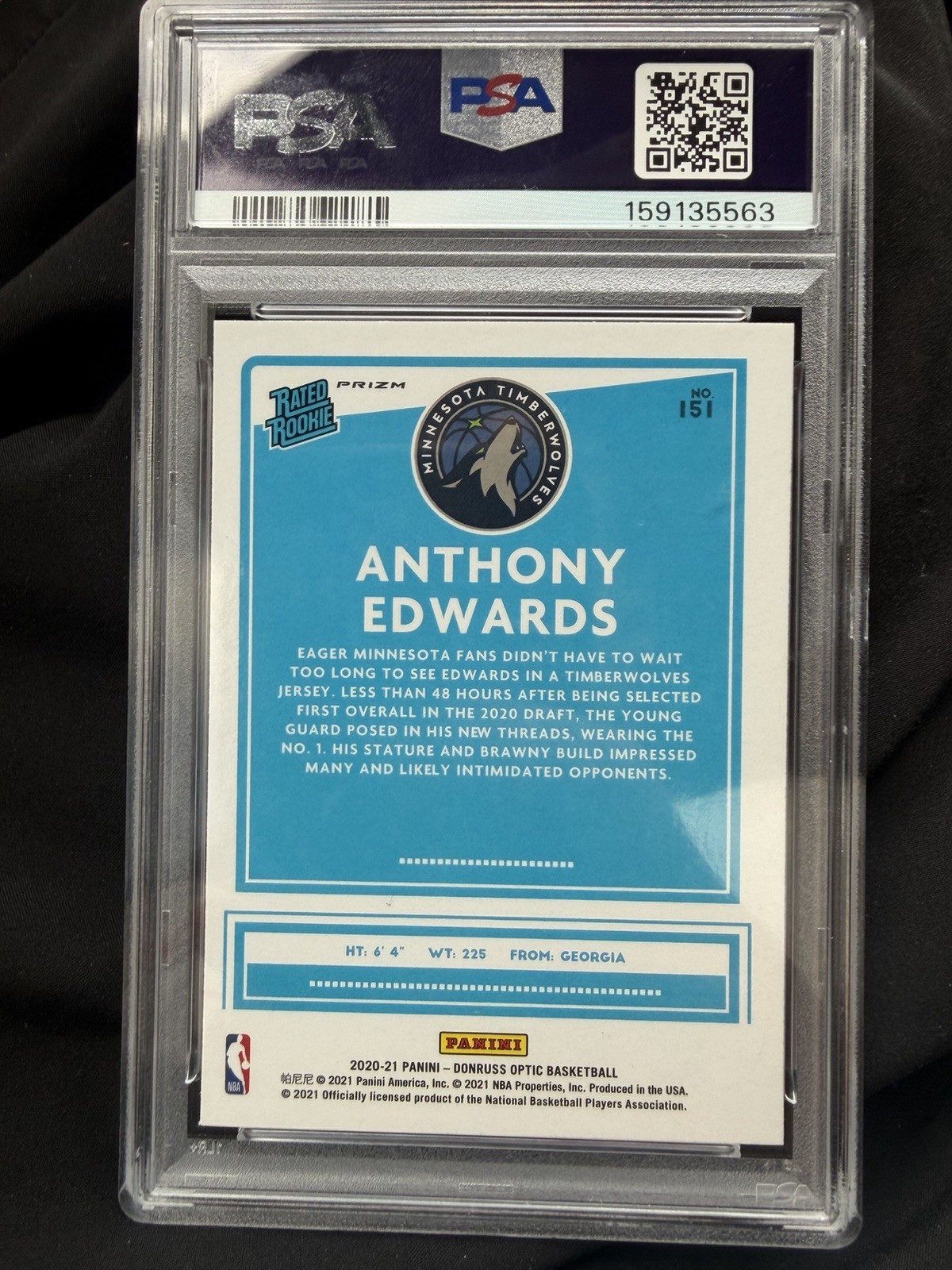2020 Donruss Optic Anthony Edwards Red Wave Psa 9 view 2
