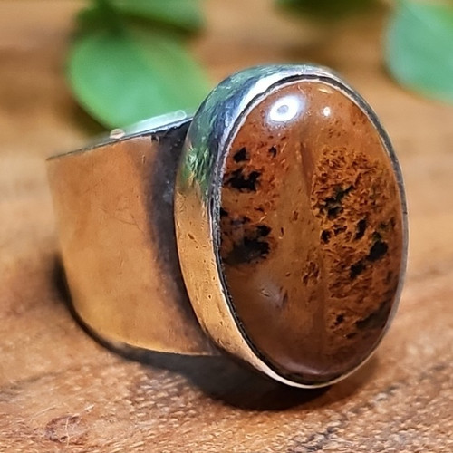 Vtg ATI Mexico Sterling Silver Chunky Agate Ring Mahogany Statement Sz 6.5, 11g