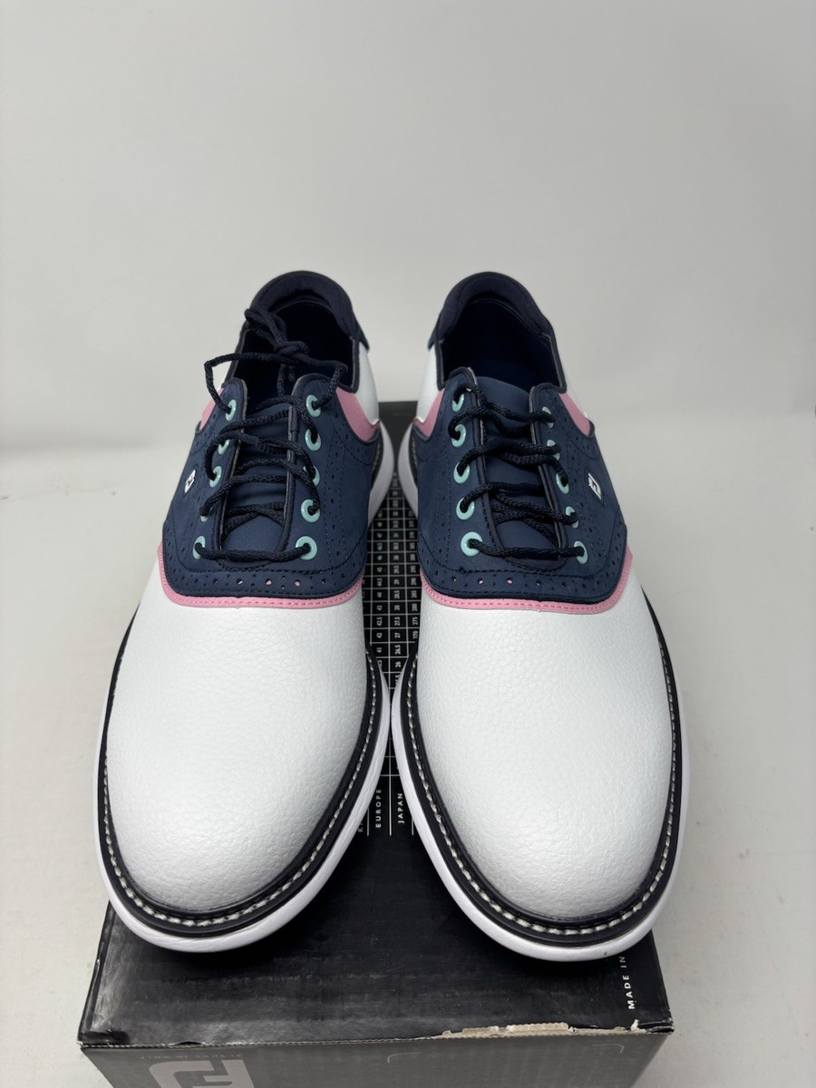 FootJoy Traditions Golf Shoes - White / Navy / Pink フットジョイ トラディションズ ゴルフ シューズ 57959 FootJoy Traditions Mens US Size 9.5 Saddle Golf Shoes White/Blue