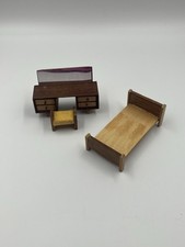 Vintage Dolls House Furniture Lundby Dressing Table / Stool and Bed