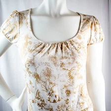 INC INTERNATIONAL CONCEPS Vintage White Gold Paisley Floral Women Top Size M