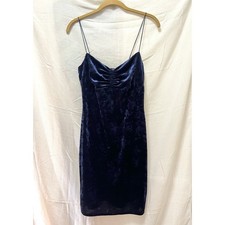 Urban Outfitters Medium Navy Blue Crushed Velvet Mini Slip Dress Y2K