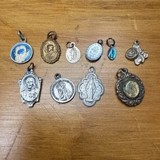 Lot 10 Tiny vintage Religious Christian Catholic Medals Charms Pendants Small