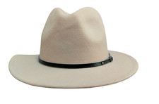 Felt Hat Fedora Fitted Womens One Size Beige Wide Brim Strap Wool Adjustable