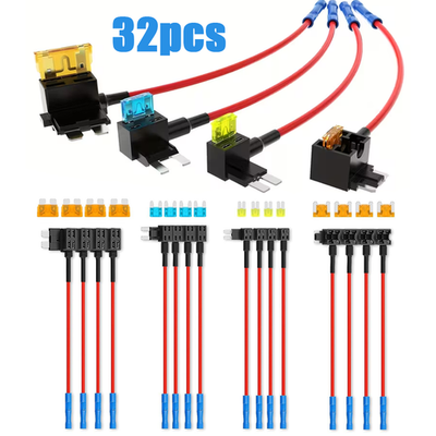 #ad 32pc 4 Types Fuse Tap Kit 12V 5Amp 15Amp 20Amp Add a Circuit Standard Mini Blade $9.99