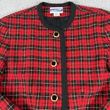 Vintage Pendleton Blazer Jacket Womens 6 Wool Buffalo Red Plaid USA Lined Braid