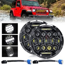 Pair 7" Inch Round LED Headlights Halo Angle Eyes For Jeep Wrangler JK LJ TJ CJ