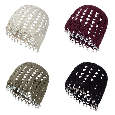 Hand Knitted Lace Beanies Ethnic Style Lightweight Spring Summer Cap