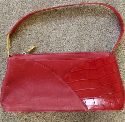 Classic Vintage Escada Red Leather And Embossed Handbag Gold Hardware Italy