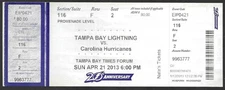 Tampa Bay Lightning vs Carolina Hurricanes ticket stub April 21 2013