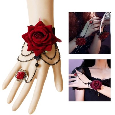 Simple Hand Chain Ring Bracelets Punk Rose Ring Harness Bracelet