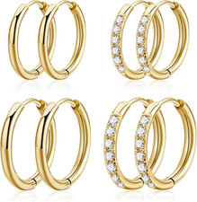 Small Gold Hoop Earrings for Women, Hypoallergenic 14K Gold Plated Stack Cartila
